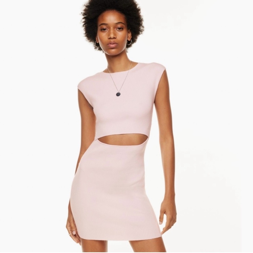 Aritzia Wilfred Free Ribbed Cutout Midi Dress Pale Pink Size S Bodycon